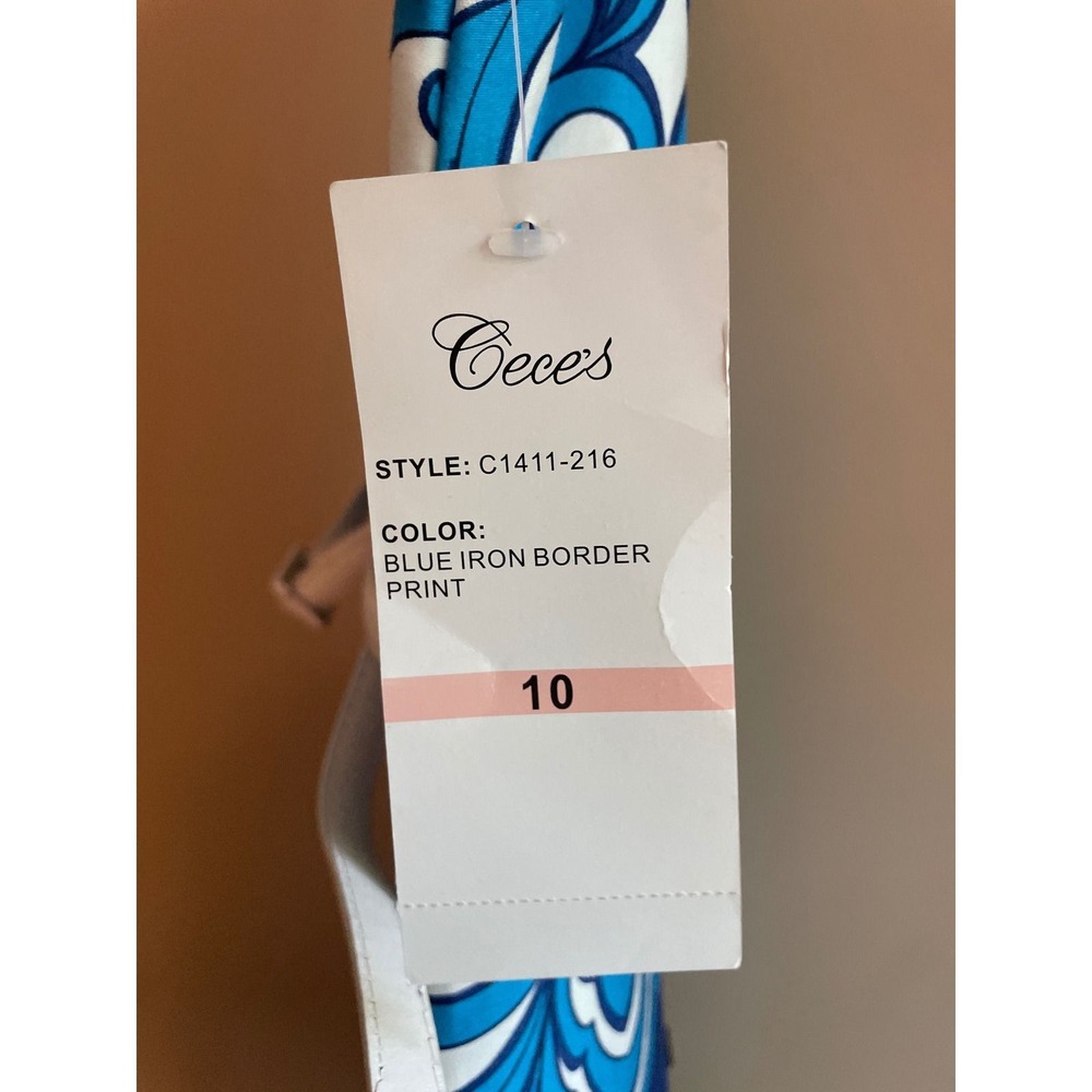 Blue White Sheath Dress Women's Size 10 Cece's New York Retro Preppy NWT - Picture 9 of 9